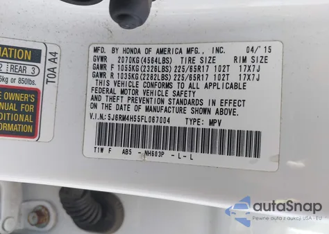 2015 Honda Cr-V Ex z USA, uszkodzony, nr VIN 5J6RM4H55FL067004